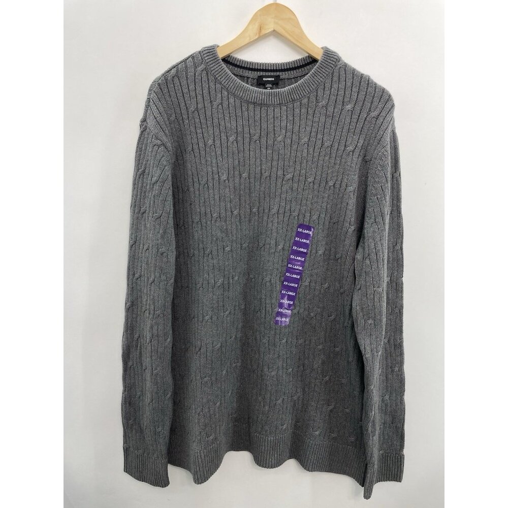 Express Cable Knit Sweater Crewneck Pullover Gray Mens XXL
